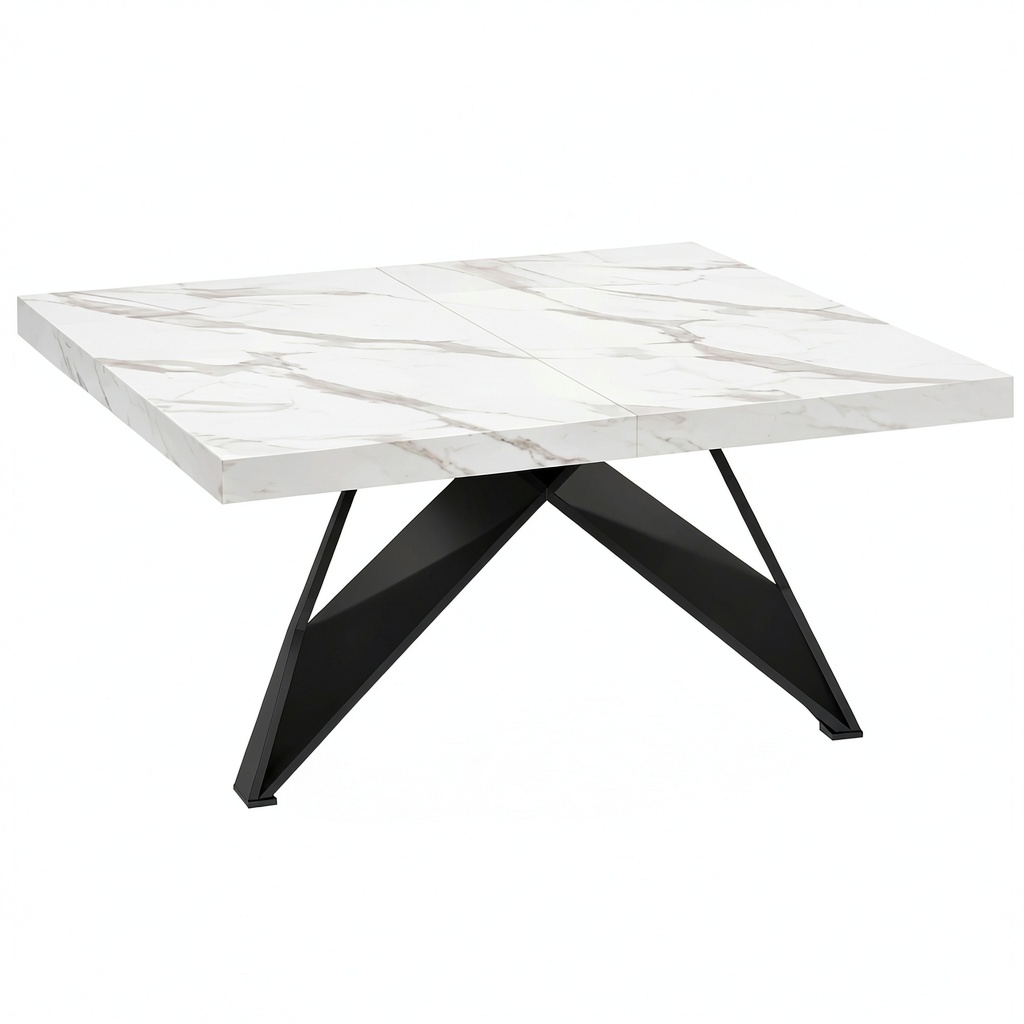 Tavolo Allungabile Giuseppe Bianco Marmo, Gambe Nere, Design Italiano, 160x90x77 cm