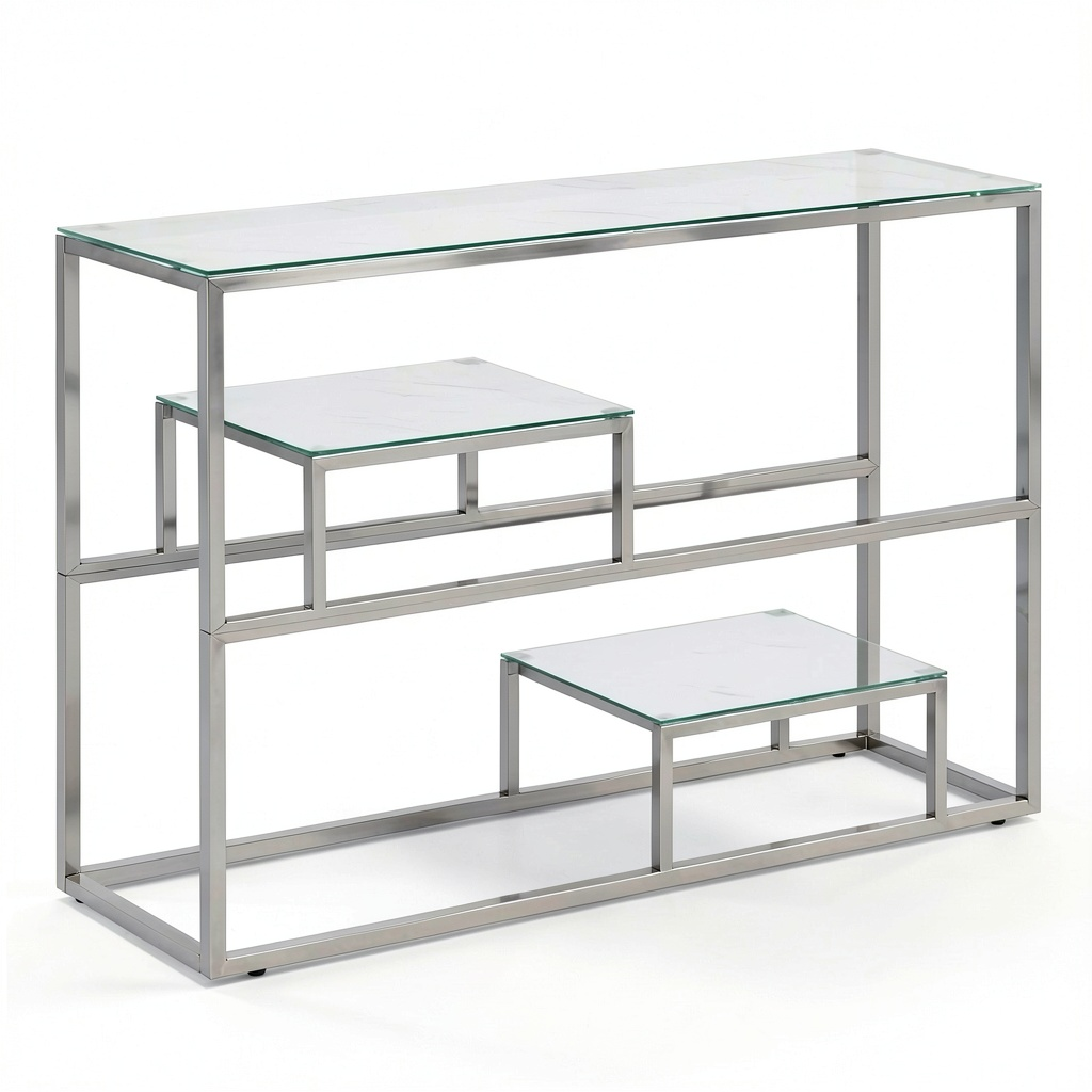 Consolle moderna in acciaio inox e vetro marmo bianco 110x35x70 cm