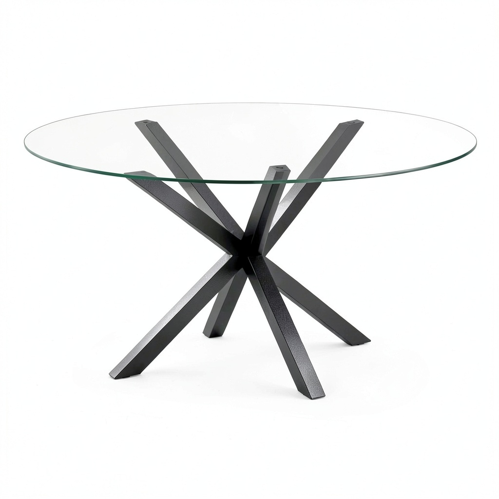Tavolo Rotondo in Vetro Temperato e Acciaio, Design Moderno Ø114 cm