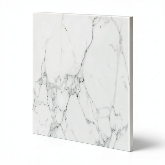 Tavolo in Vetro Temperato Marmorizzato 80x80 cm per Soggiorno e Ufficio