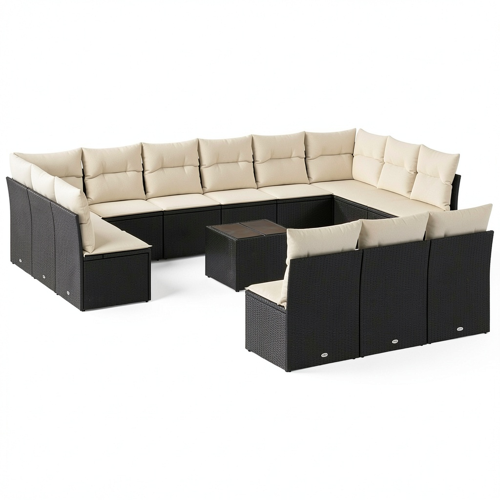 Set Giardino in Polyrattan 14 Pezzi con Cuscini, Modulare e Borsa Impermeabile