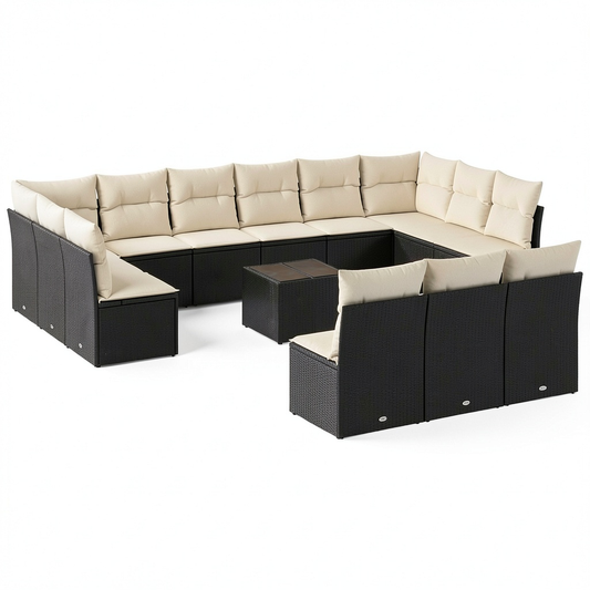 Set Giardino in Polyrattan 14 Pezzi con Cuscini, Modulare e Borsa Impermeabile