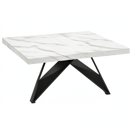 Tavolo Allungabile Giuseppe Bianco Marmo, Gambe Nere, Design Italiano, 160x90x77 cm