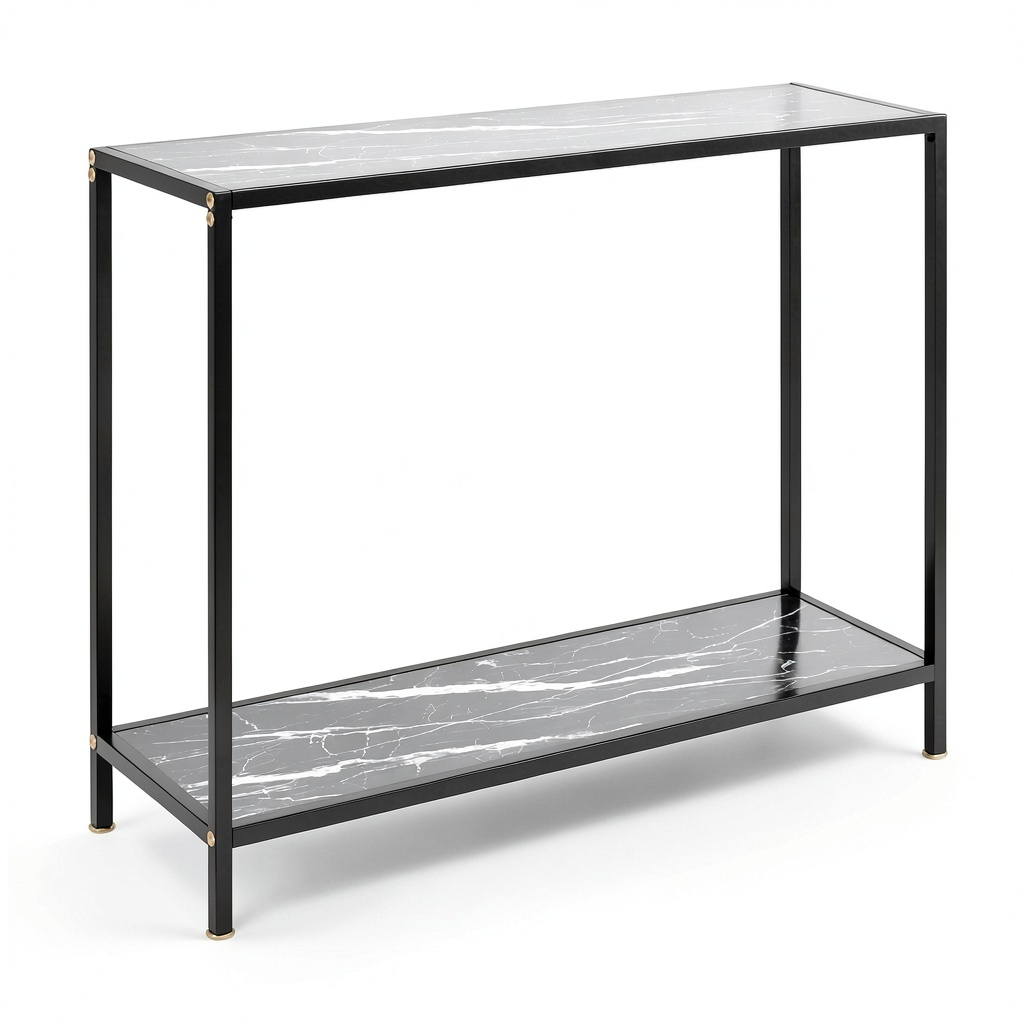 Consolle nera in vetro effetto marmo, 100x35x75 cm, design moderno e stabile