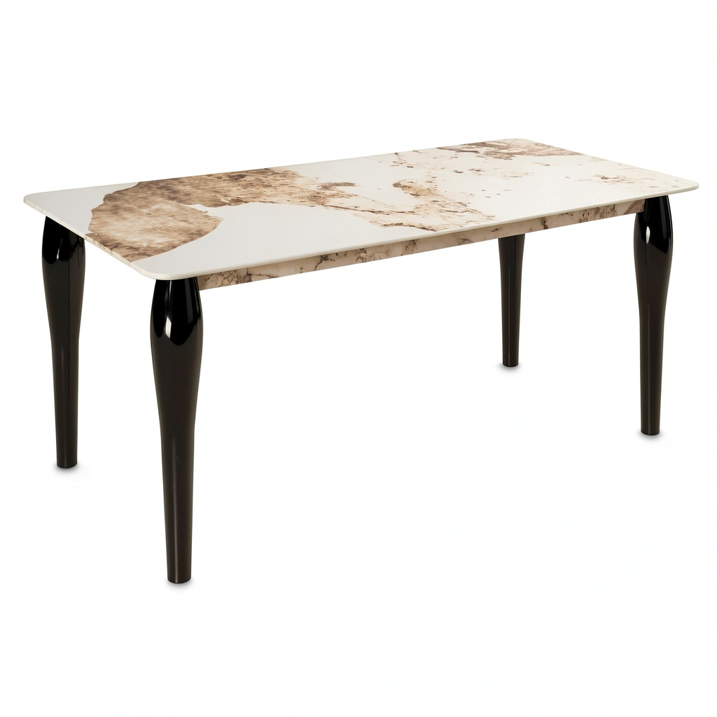 Tavolo Rettangolare Moderno 180x90 Calacatta Beige con Gambe Nere in Legno
