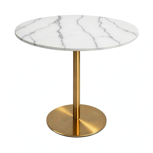 Tavolo Rotondo 80cm Effetto Marmo Dorato Stile Classico Modello Monika