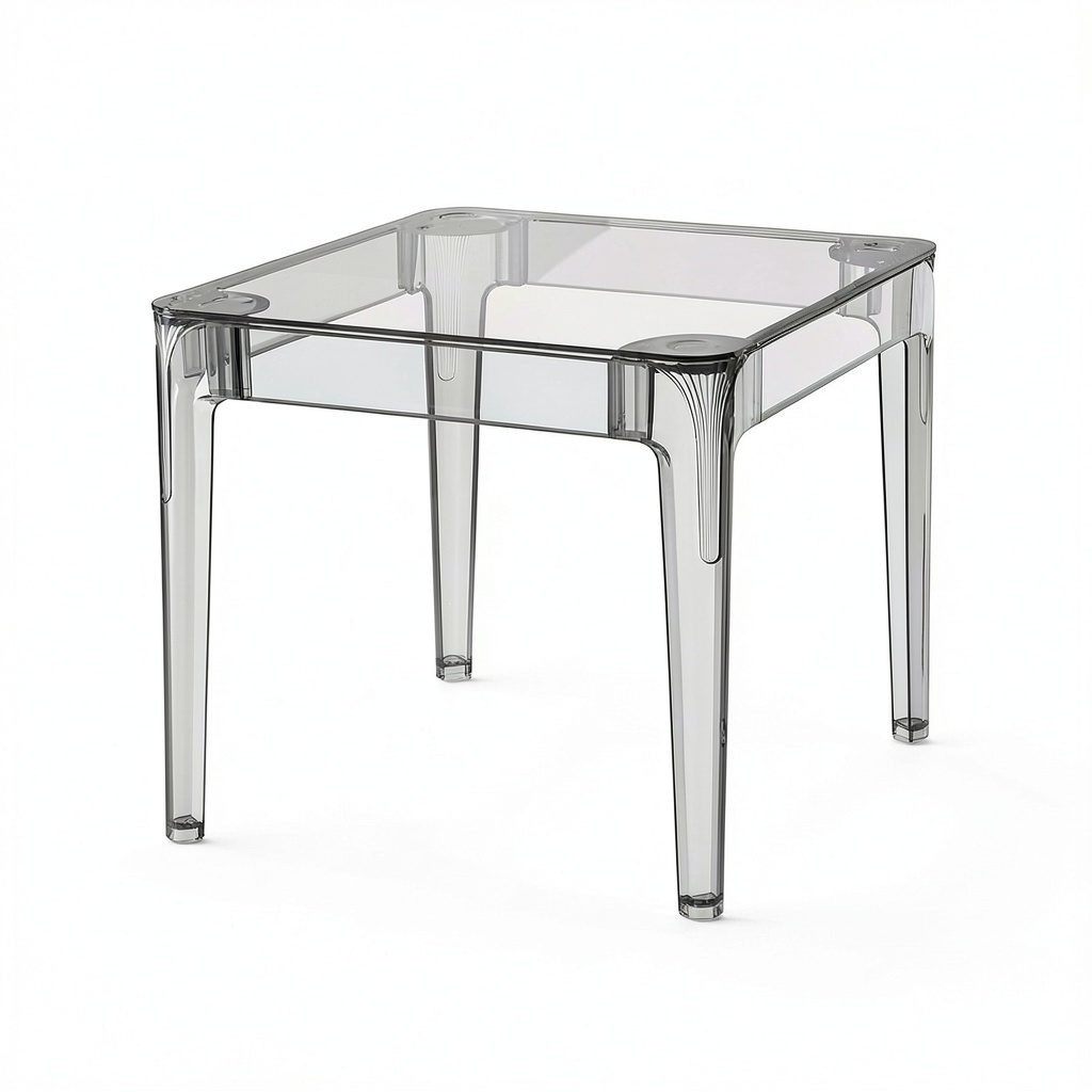 Tavolo da Pranzo Industriale in Vetro Temperato per Cucina e Soggiorno, 80x80x74 cm