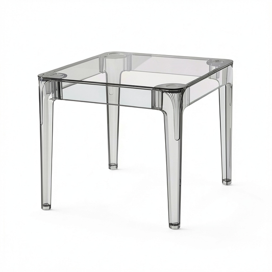 Tavolo da Pranzo Industriale in Vetro Temperato per Cucina e Soggiorno, 80x80x74 cm