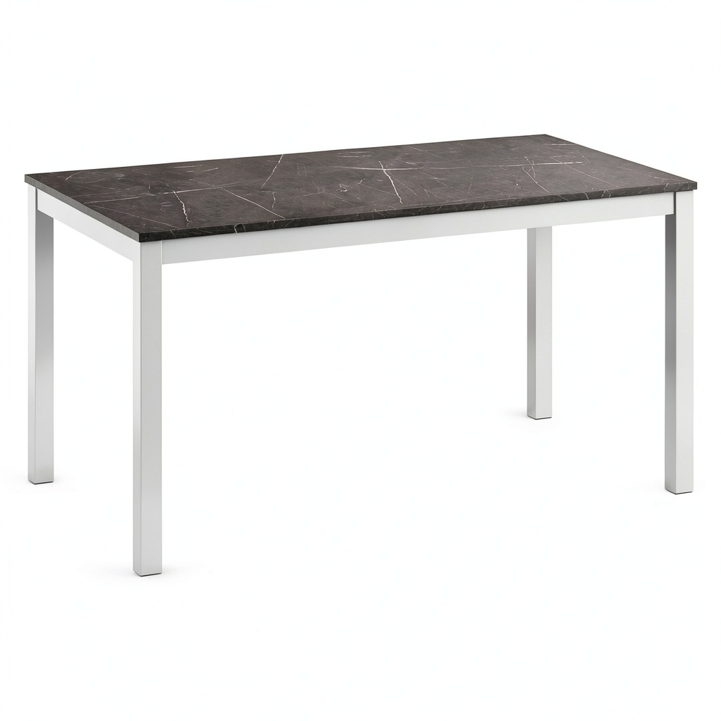 Tavolo da Pranzo Allungabile Effetto Marmo Grigio Scuro 120-170x80 cm con Struttura in Acciaio Bianco