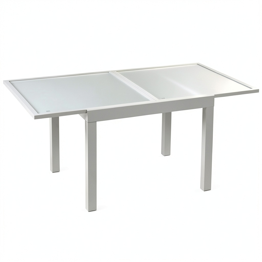 Tavolo da Giardino Allungabile in Alluminio con Vetro Temperato, per 4-6 Persone, 90/180x90x74H cm, Colore Bianco