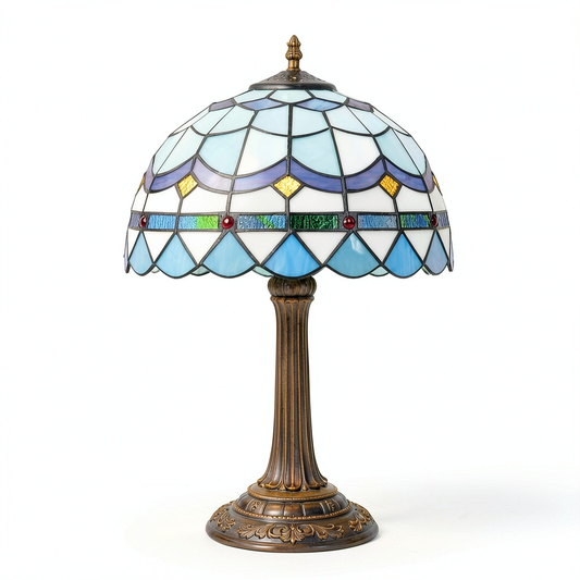 Lampada da tavolo Tiffany in vetro colorato stile Mediterraneo per camera, comodino o scrivania