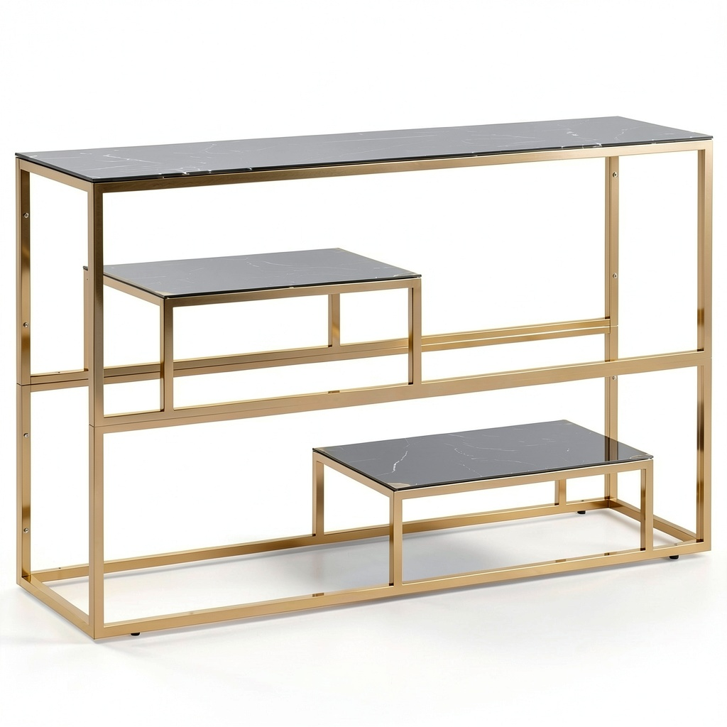 Consolle Elegante in Acciaio Inox e Vetro Marmo Nero, 110x35x70 cm, Tavolo Stabile per Corridoio e Soggiorno