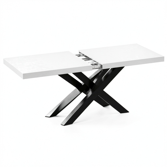 Tavolo Allungabile Emma 160-240 cm in Cemento Bianco e Gambe Nere, per 6-10 Persone, Mobili Fiver