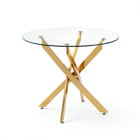 Tavolo rotondo in vetro con base dorata - 80 cm per sala da pranzo