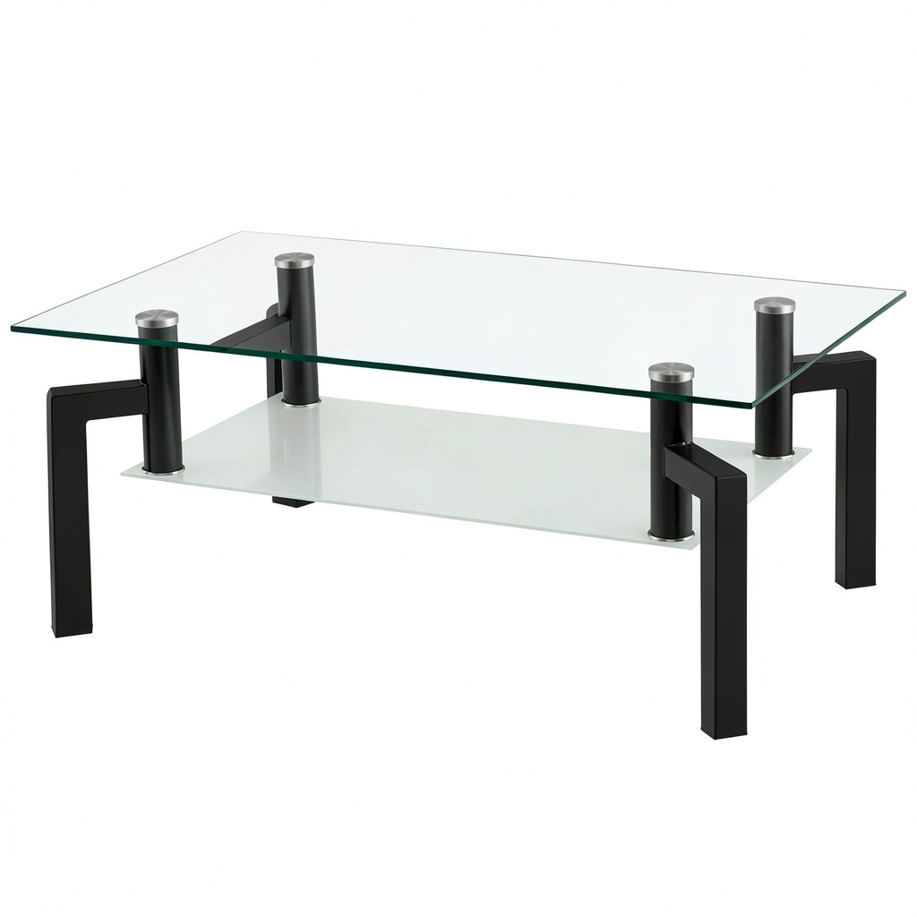 Tavolino Rettangolare in Vetro e Metallo per Soggiorno, Design Moderno 100x60x43 cm