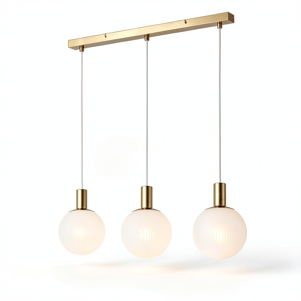 Lampadario a Sospensione in Vetro Dorato Regolabile per Interni - 3 Luci E27