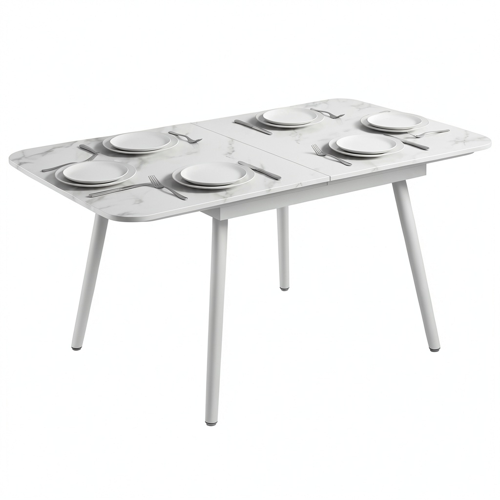 Tavolo da Giardino Outsunny 140x80 cm per 6 Persone con Piano Effetto Marmo e Struttura in Metallo