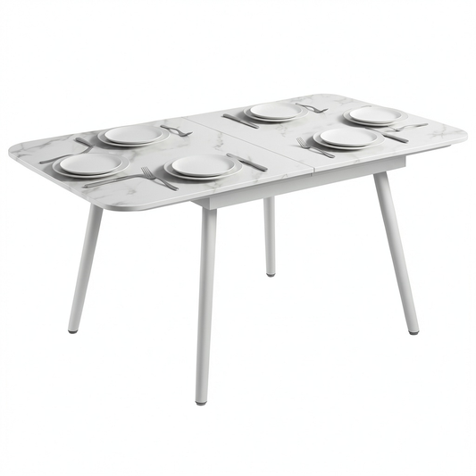 Tavolo da Giardino Outsunny 140x80 cm per 6 Persone con Piano Effetto Marmo e Struttura in Metallo