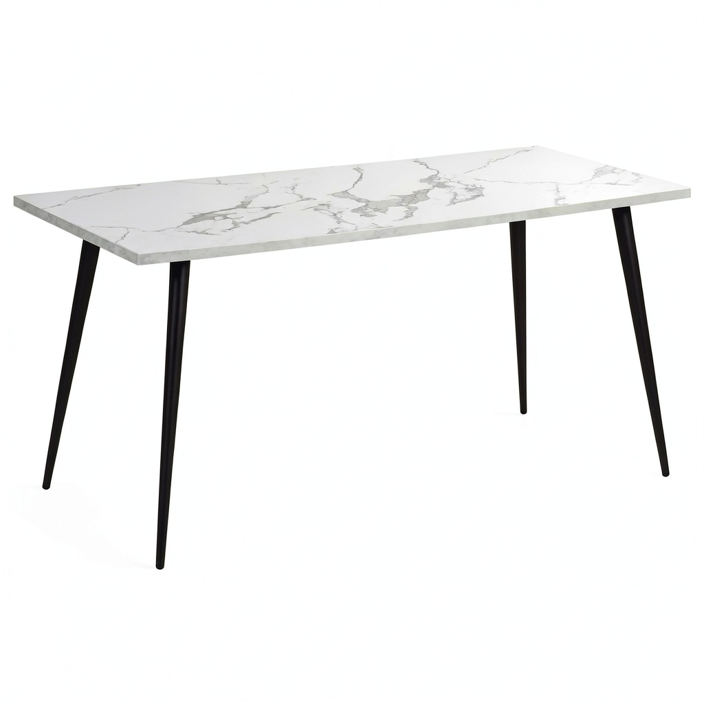 Tavolo da Pranzo Contemporaneo in Marmo Bianco con Gambe in Metallo Nero, 160x80 cm