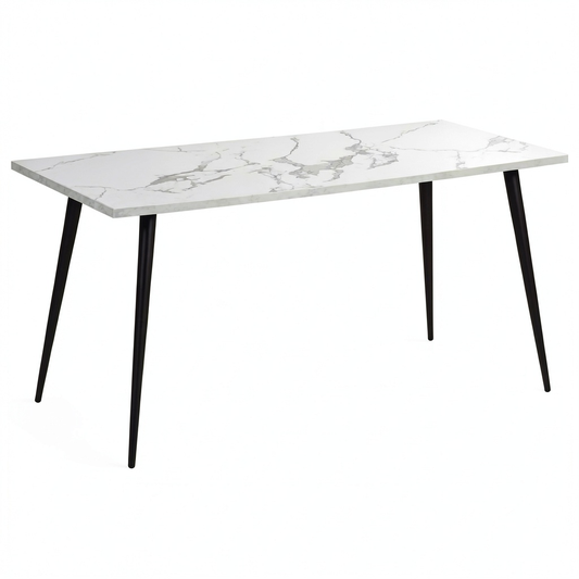 Tavolo da Pranzo Contemporaneo in Marmo Bianco con Gambe in Metallo Nero, 160x80 cm