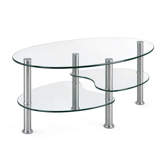 Tavolino Moderno in Vetro Temperato con Ripiani Multipli, Ideale per Soggiorno e Ufficio, 89x49x45 cm