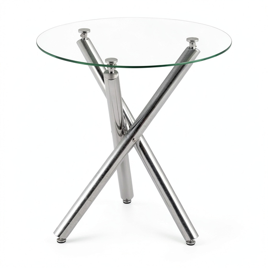 HOMCOM Tavolo Rotondo in Vetro con Gambe in Acciaio, Diametro 80cm