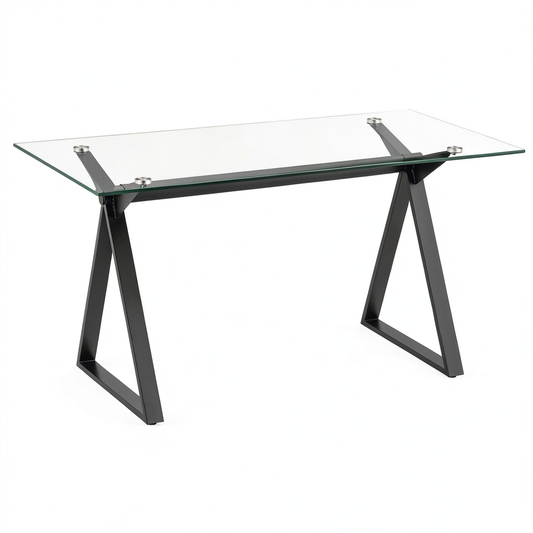 Tavolo da Pranzo Moderno in Vetro Temperato, Struttura in Ferro Nero, 150x90x75 cm
