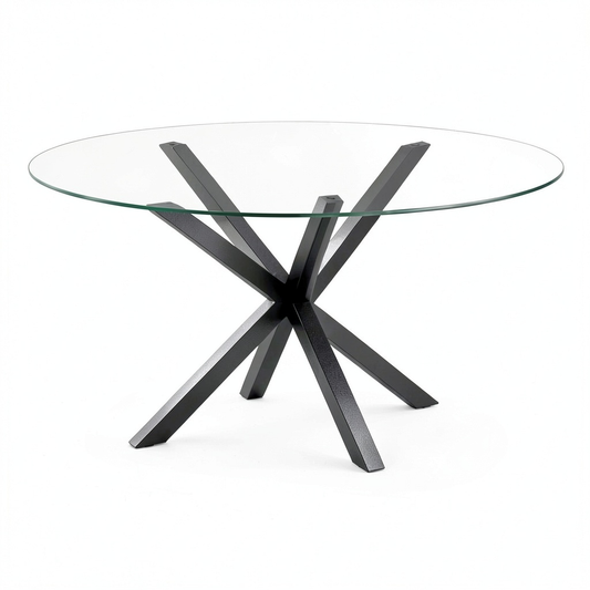 Tavolo Rotondo in Vetro Temperato e Acciaio, Design Moderno Ø114 cm