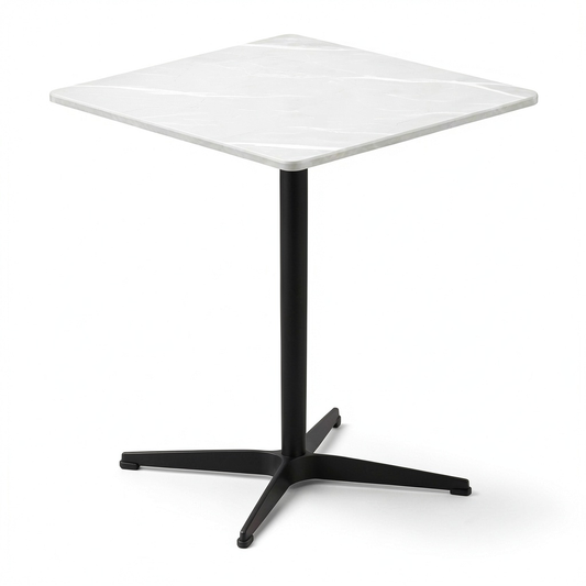 Tavolo Bar Quadrato 70x70 cm in MDF con Base a Stella, Design Moderno Effetto Marmo Grigio