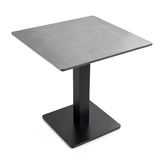 Tavolo Quadrato per Esterni ed Interni con Piano Effetto Marmo e Base in Metallo, 80x80 cm, Grigio e Nero