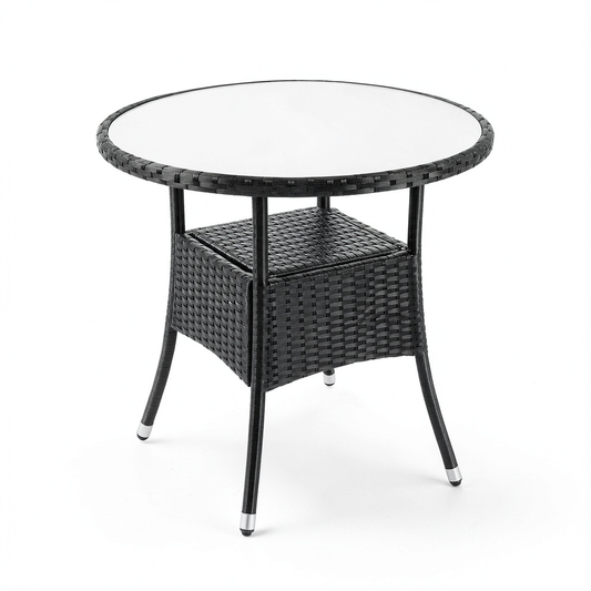 Tavolo da Giardino Rotondo in Polyrattan con Piano in Vetro Regolabile