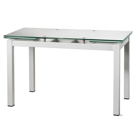 Tavolo da Pranzo Estensibile Rettangolare 110x70 cm in Acciaio Bianco e Vetro