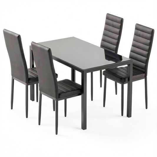 Set Pranzo Bealife: Tavolo Vetro Temperato e 4 Sedie Comode per Cucina e Soggiorno, Colore Nero