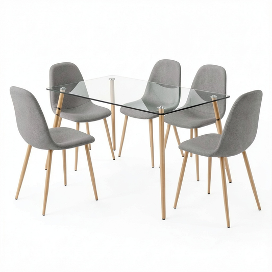 Tavolo moderno in vetro e acciaio con effetto legno 120x70x75 cm